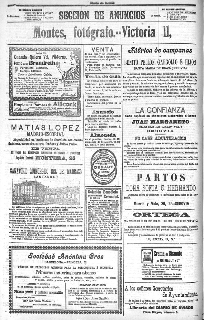 Diario de Avisos 18 Octubre 1905. Anuncio Benito Pellón